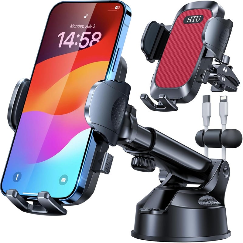 HTU 2026 Ultimate Best【True Military-Grade & Safety Cert】Car Phone Holder 【Upgraded 5-in-1 & 100+LBS Strongest Suction】360 Rotation Truck Windshield Dashboard Vent Mount Stand for iPhone Android, Red - Image 1